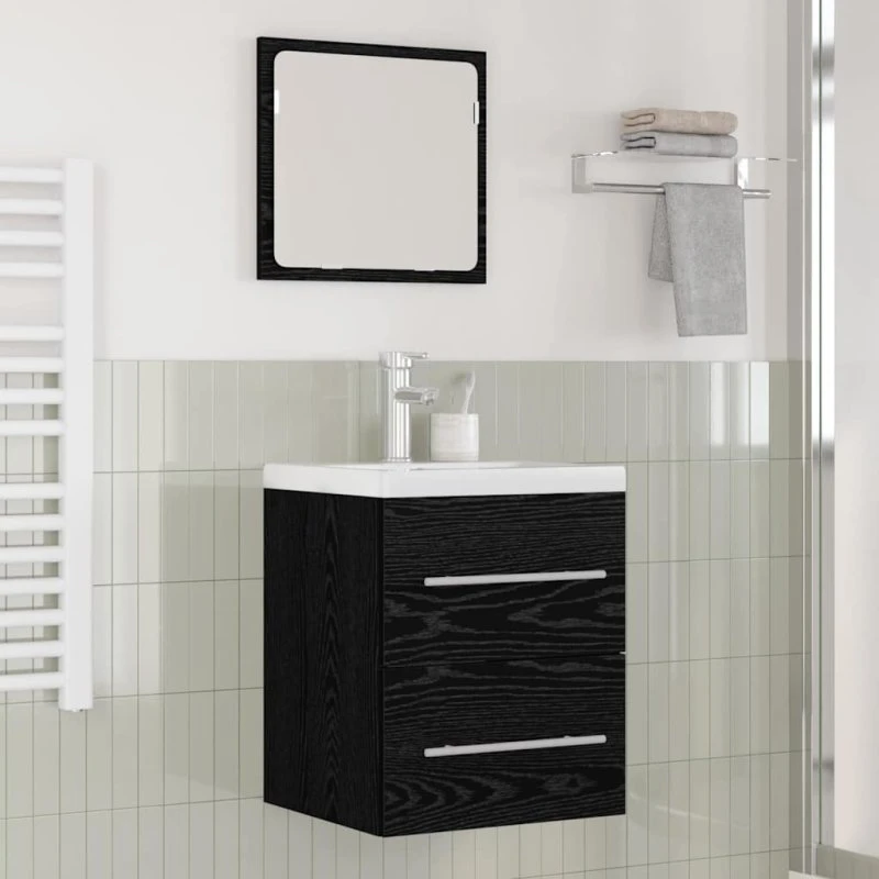 vidaXL Badeværelsesskab m. skuffe Sort eg 41 x 38,5 x 48 cm