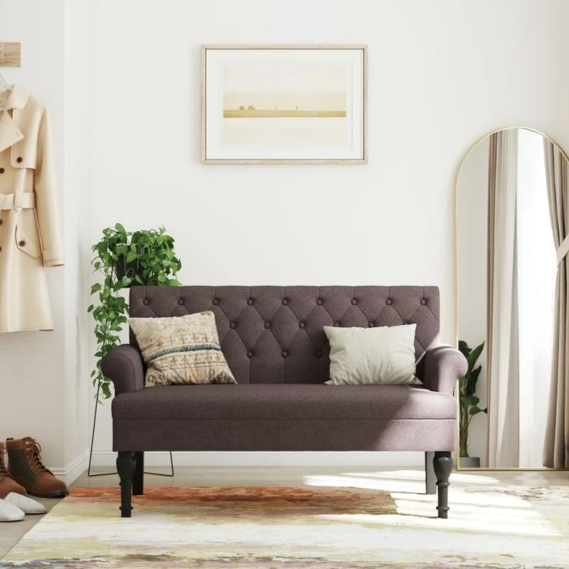 vidaXL bænk med ryglæn 120x62x75,5 cm stof mørkebrun