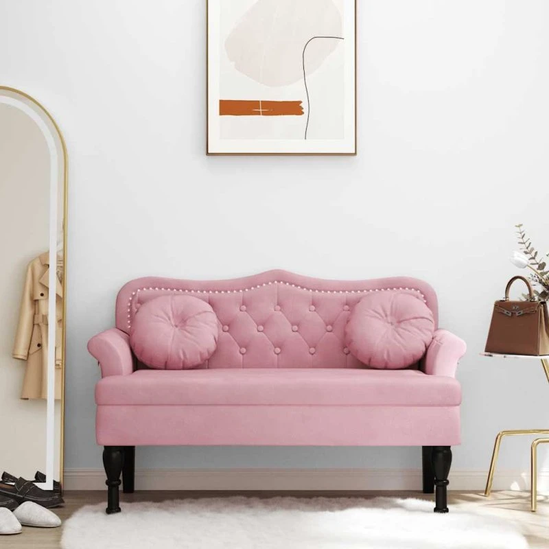 vidaXL bænk med hynder 120,5x65x75 cm velour lyserød