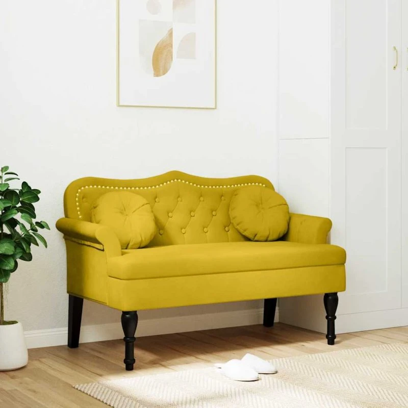 vidaXL velourbænk med hynder 120,5x65x75 cm gul