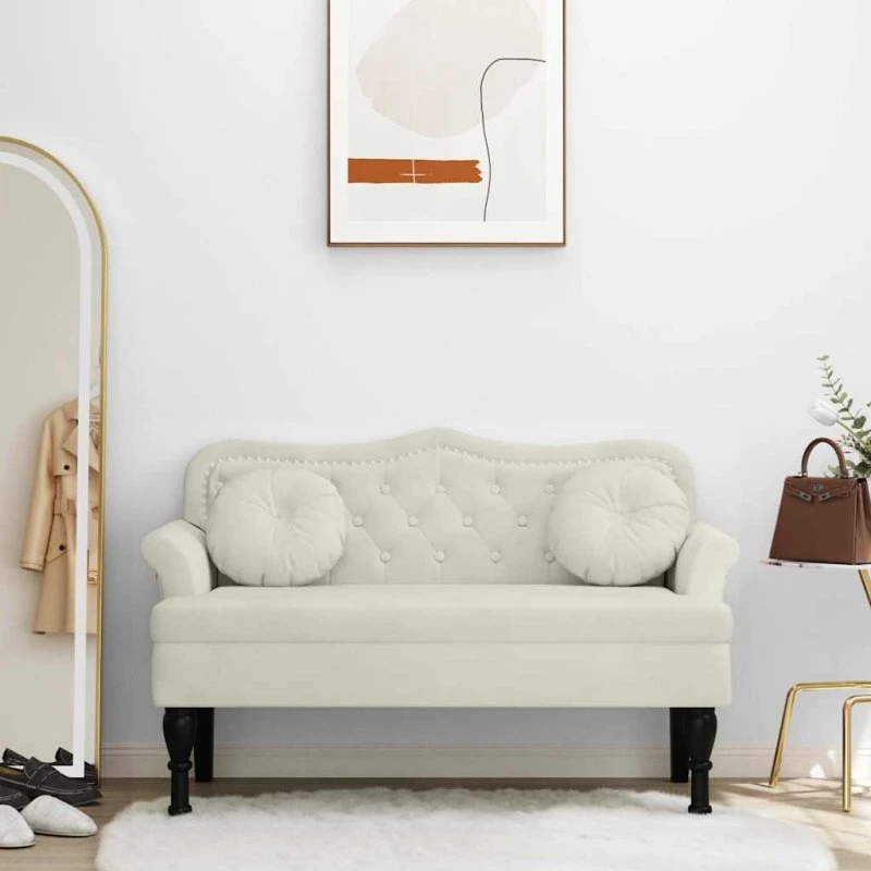 vidaXL bænk med hynder 120,5x65x75 cm velour creme