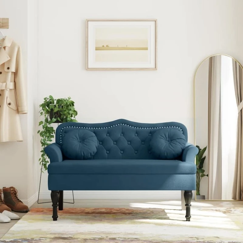 vidaXL bænk med hynder 120,5x65x75 cm velour blå