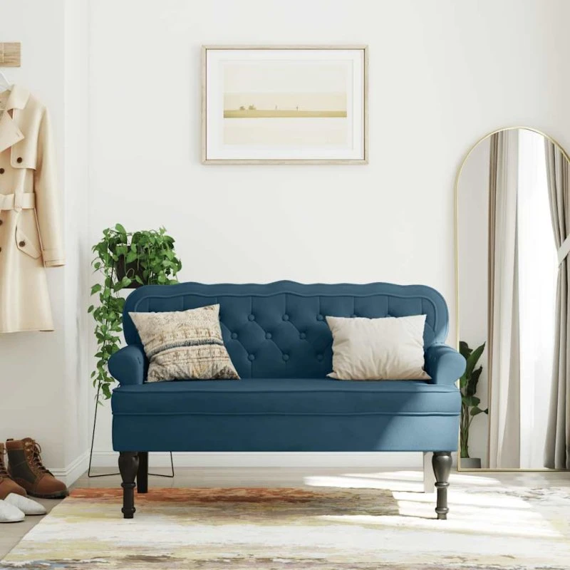 vidaXL bænk med ryglæn 119,5x64,5x75 cm velour blå