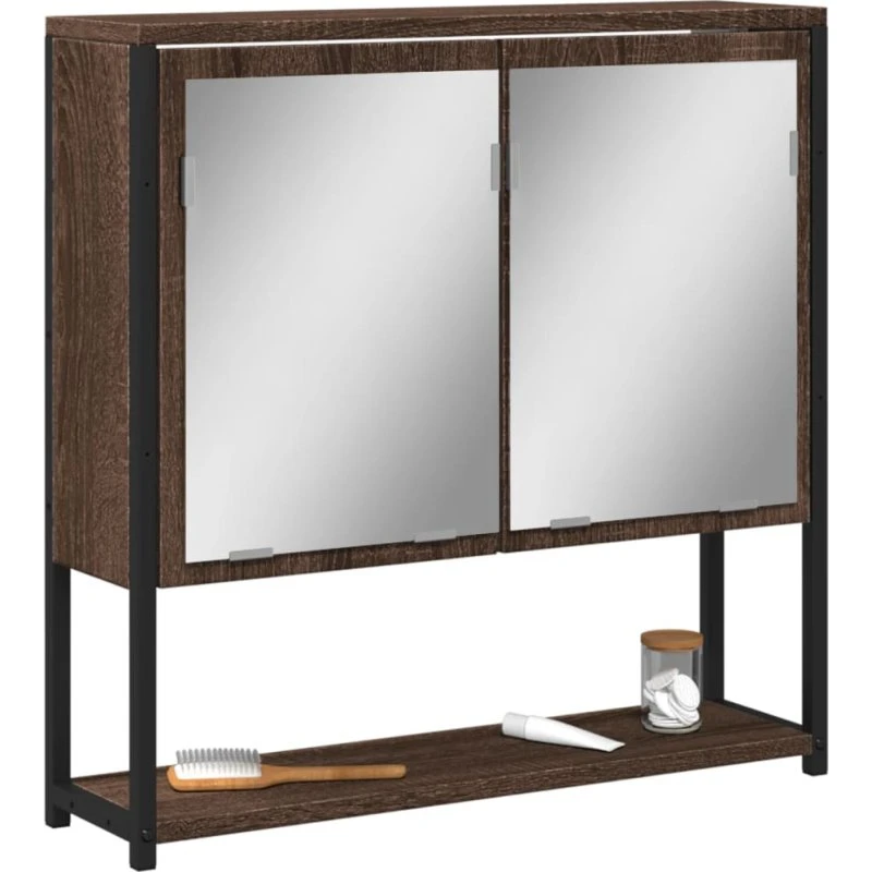 vidaXL badeværelsesskab med spejl 60x16x60 cm brunt eg