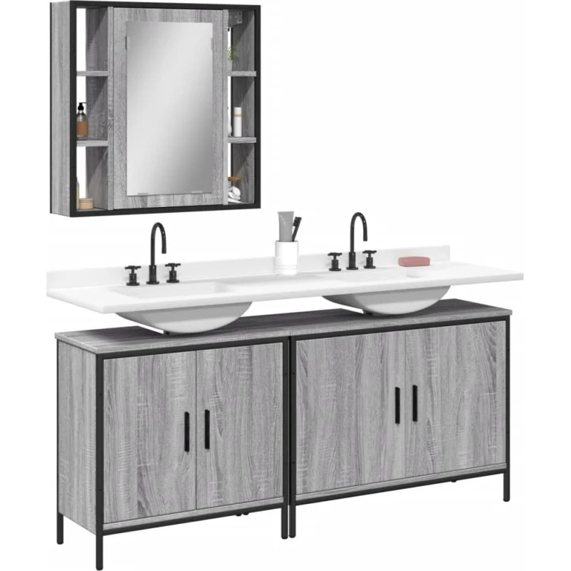 vidaXL badeværelsesskabe 3 dele, konstrueret træ, grå Sonoma-eg