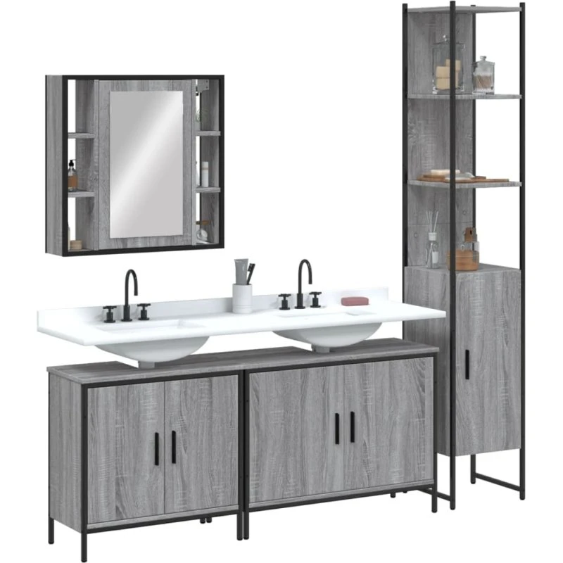 vidaXL badeværelsesskabe 4 dele – grå Sonoma-eg