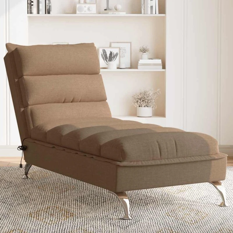 vidaXL Chaiselong med massage og hynder, brun stof