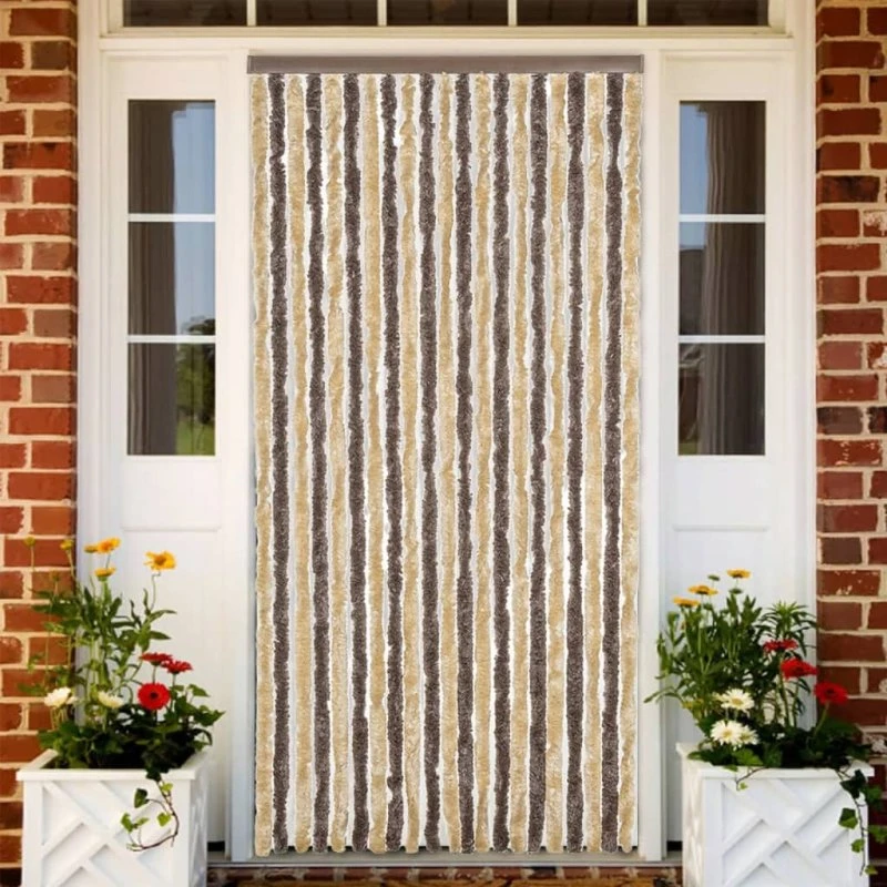 vidaXL flueforhæng 90x220 cm chenille mørkebrun/beige