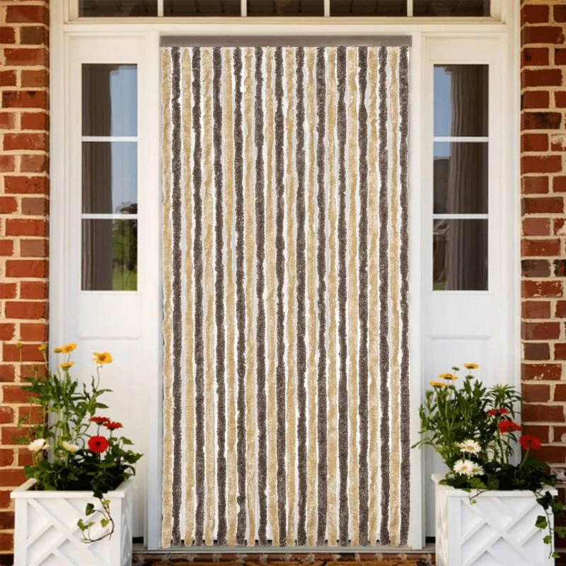 vidaXL flueforhæng 100x230 cm chenille mørkebrun/beige