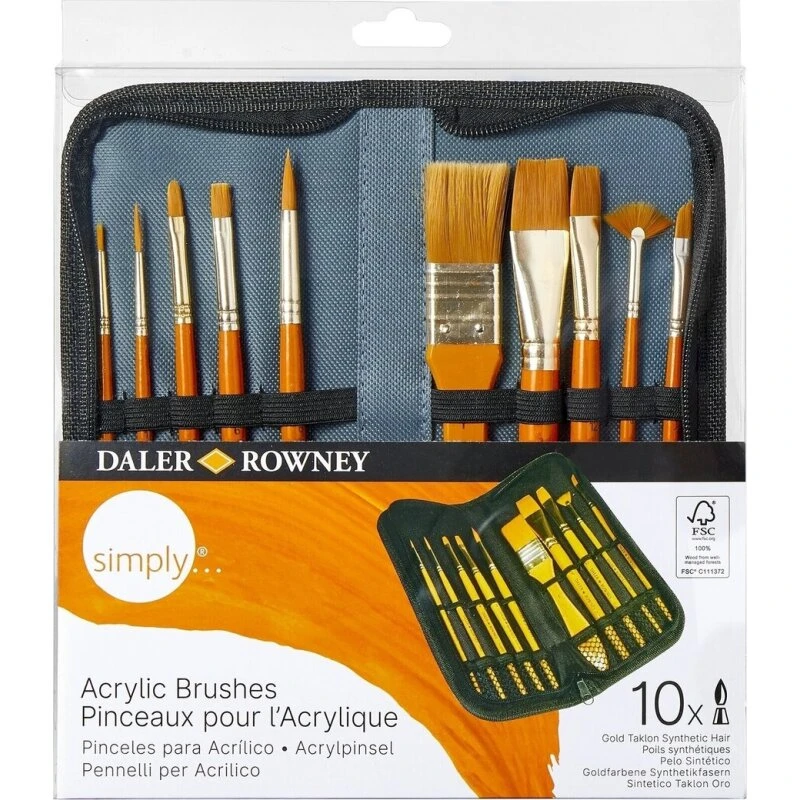 Daler Rowney Simply Acrylic Penselsæt 10 stk (Gold Taklon)