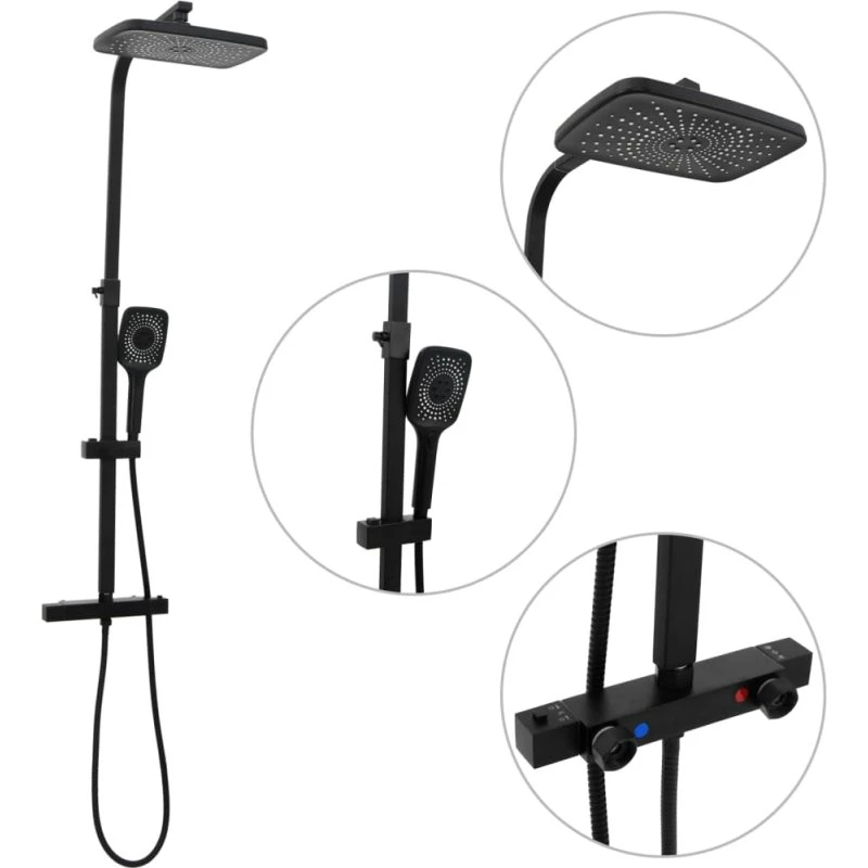 vidaXL dobbelt brusesæt med blandingsbatteri og slange, sort messing