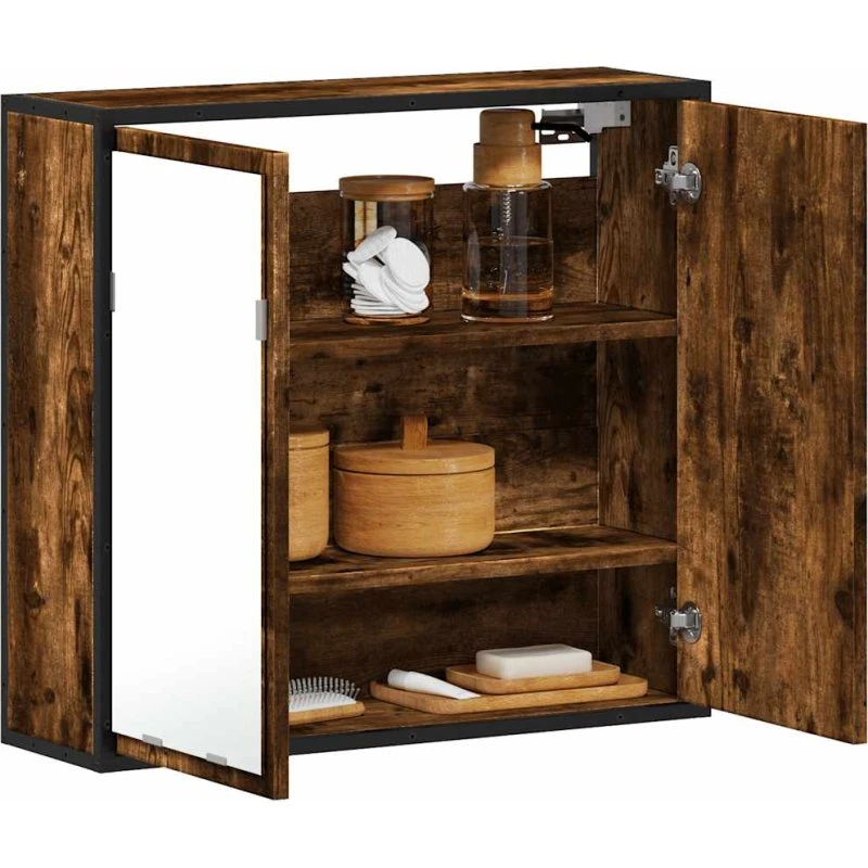 vidaXL badeværelsesskab med spejl 65x20x60 cm, røget eg