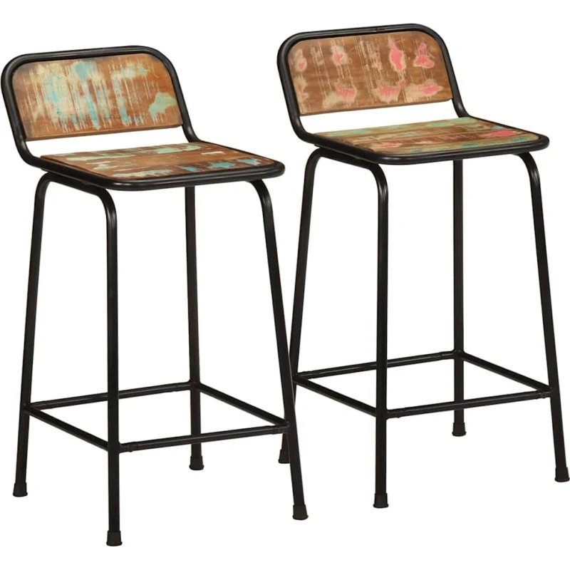 vidaXL Barstole 2 stk. 46x35,5x80 cm i massivt genbrugstræ