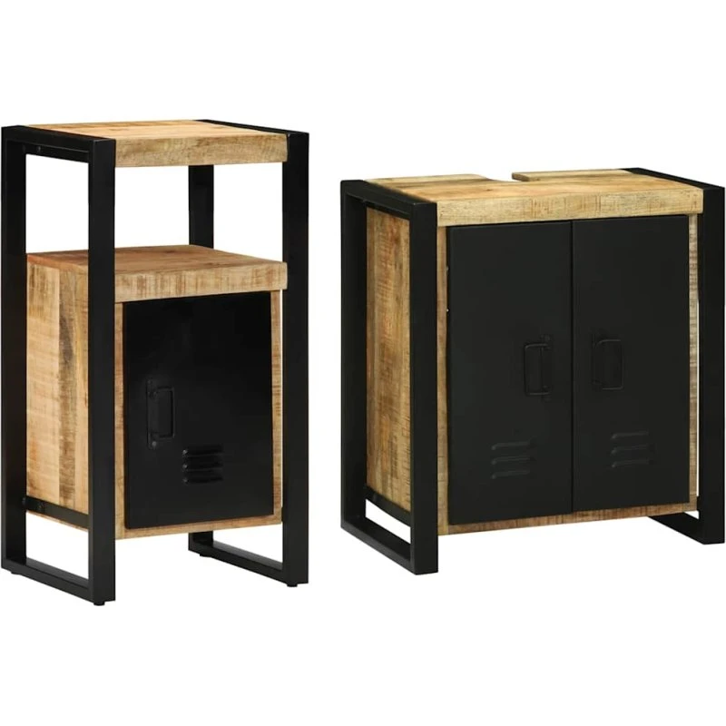 vidaXL Badeværelsessæt 2 dele Brun/Sort Massivt mangotræ