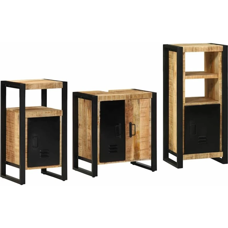 vidaXL Badeværelsesmøbelsæt 3 dele Brun/Sort i massivt mangotræ