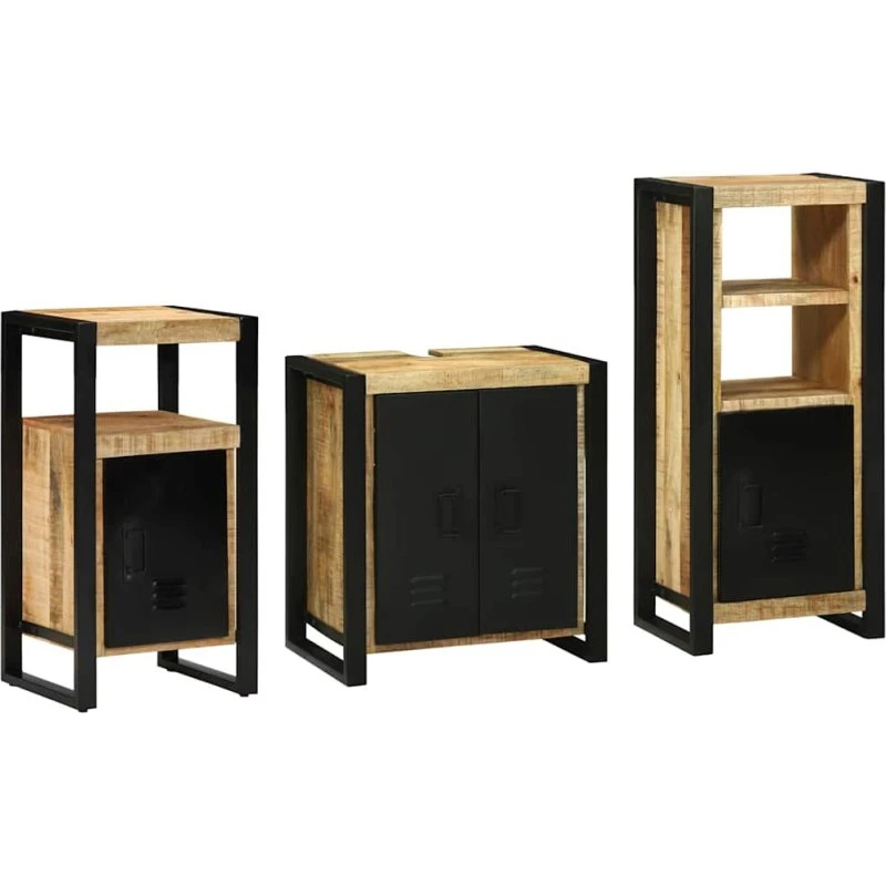 vidaXL Badeværelsesmøbelsæt 3 dele i massivt mangotræ, brun/sort