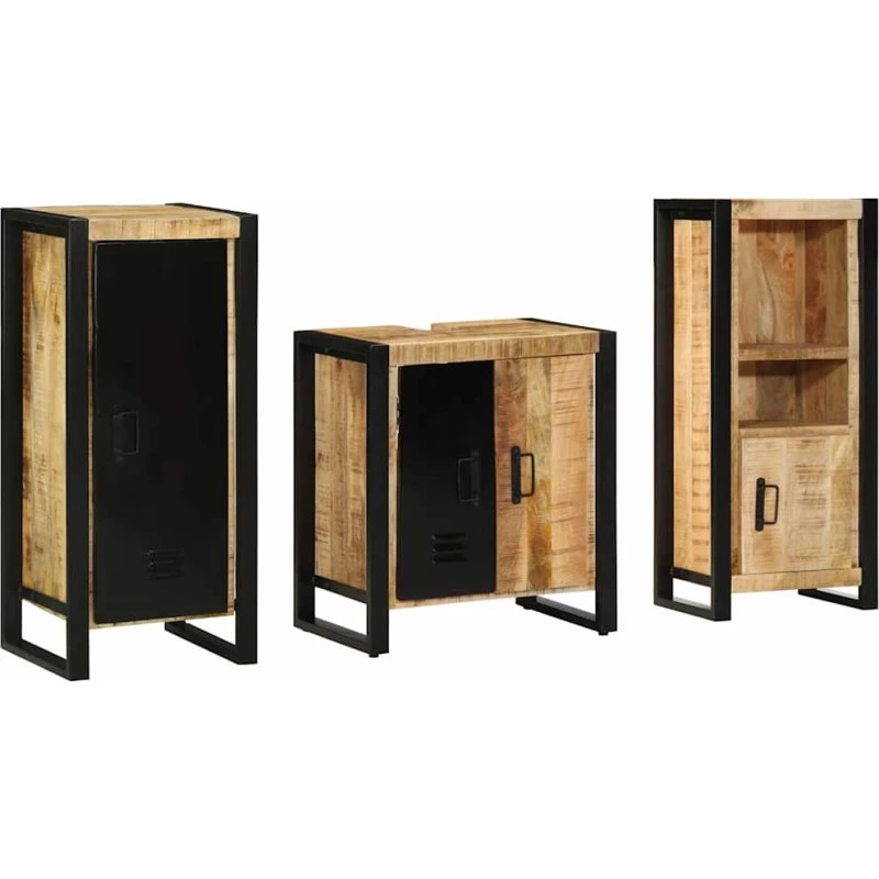 vidaXL Badeværelsesmøbelsæt 3 dele Brun/Sort Massivt mangotræ