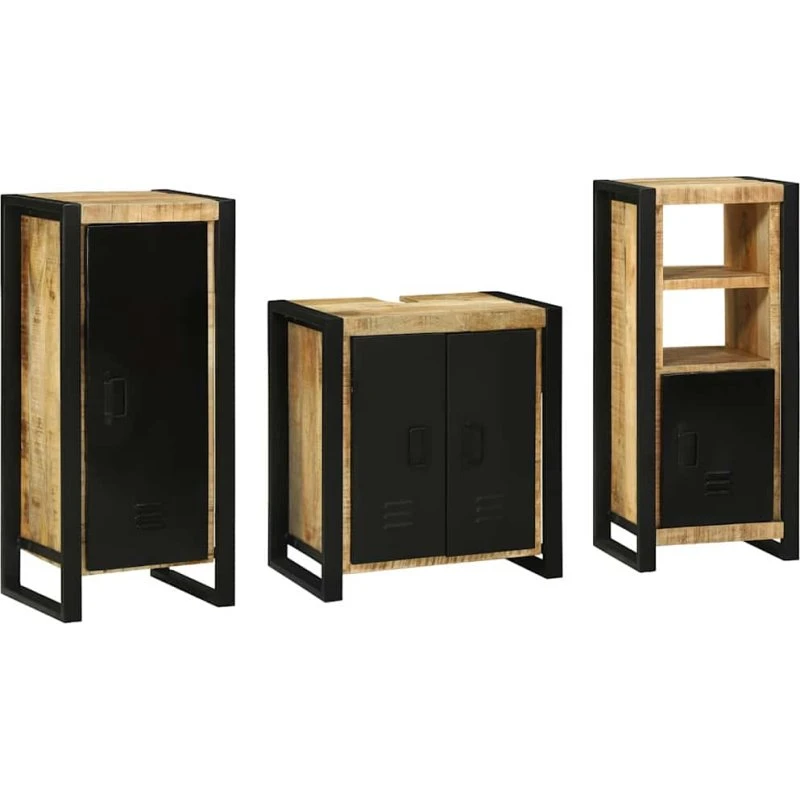 vidaXL Badeværelsesmøbel sæt 3 dele Brun/Sort i massivt mangotræ