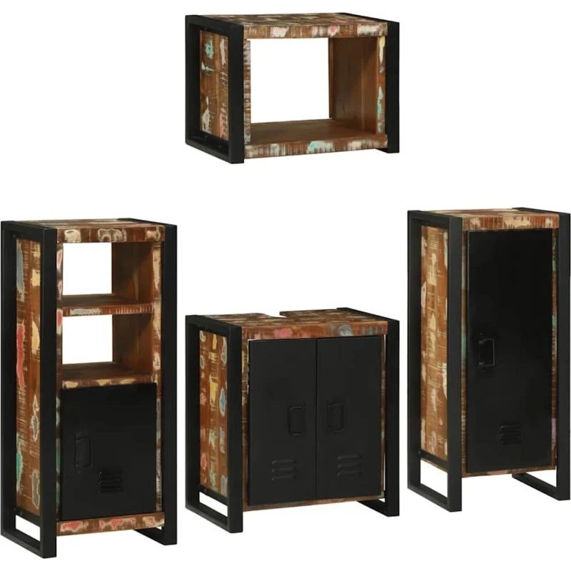 vidaXL Badeværelsesmøbelsæt 4 dele – Flerfarvet solid genvundet træ