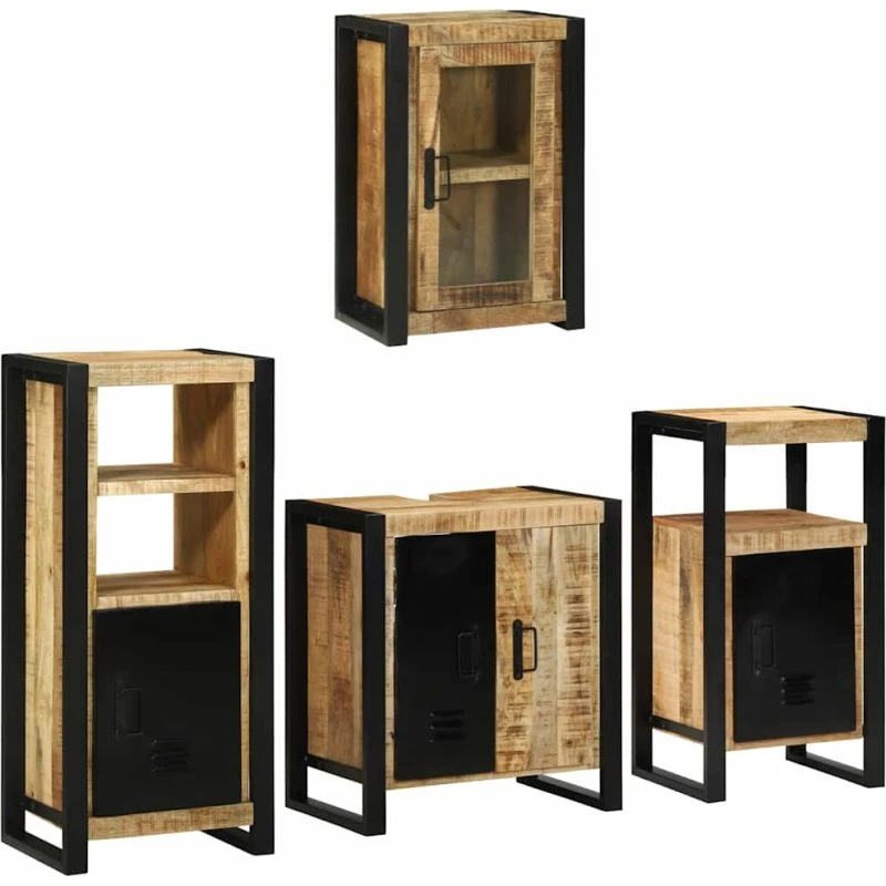 vidaXL Vægmonteret badeværelsessæt 4 dele, brun, massivt mangotræ