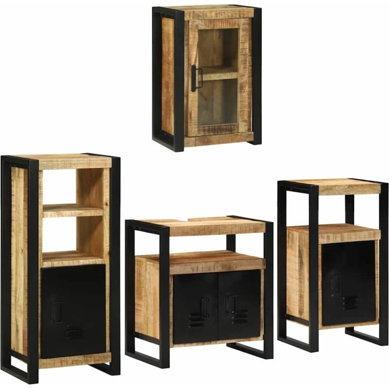 vidaXL Vægmonteret badeværelsesmøbelsæt 4 dele, brun massivt mangotræ