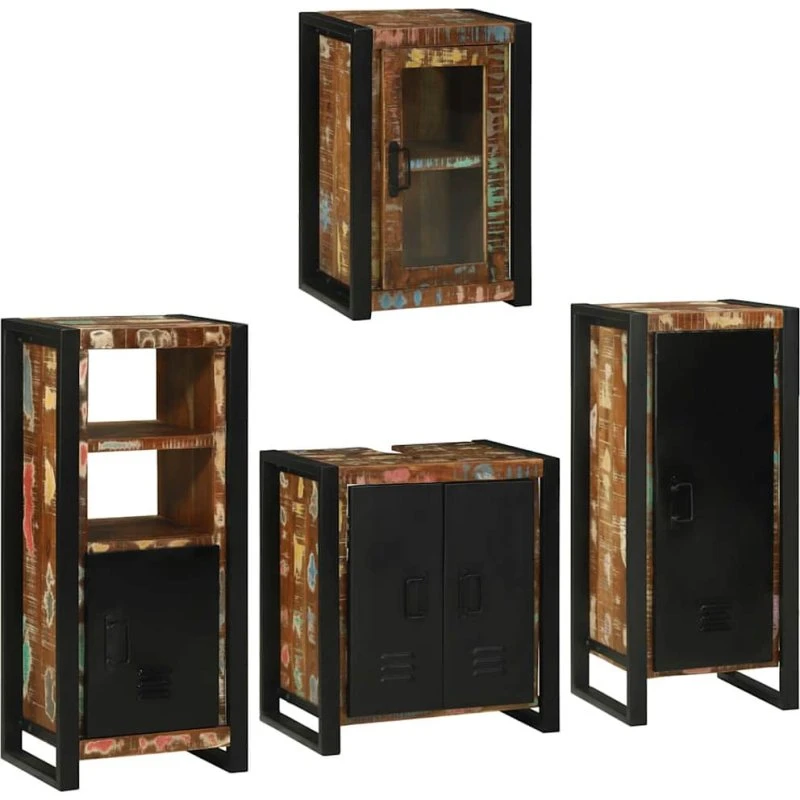 vidaXL Badeværelsesmøbelsæt 4 dele Flerfarvet genvundet træ