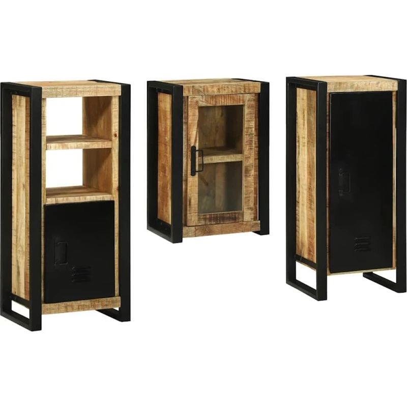 vidaXL Vægmonteret badeværelsesmøbel sæt 3 dele, brun massivt mangotræ