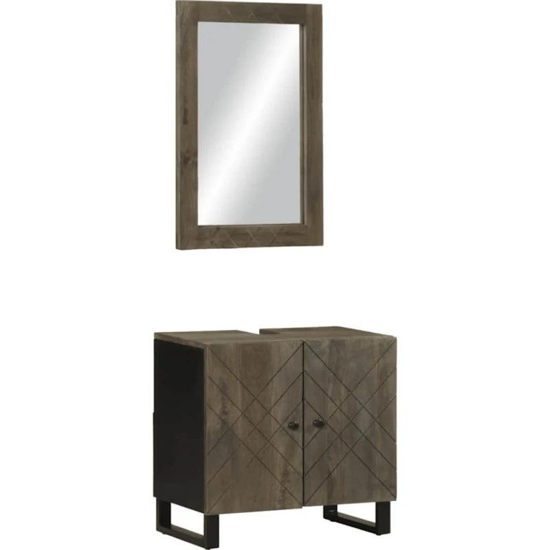 vidaXL 2-dele badeværelsesmøbelsæt i massivt mangotræ, sort