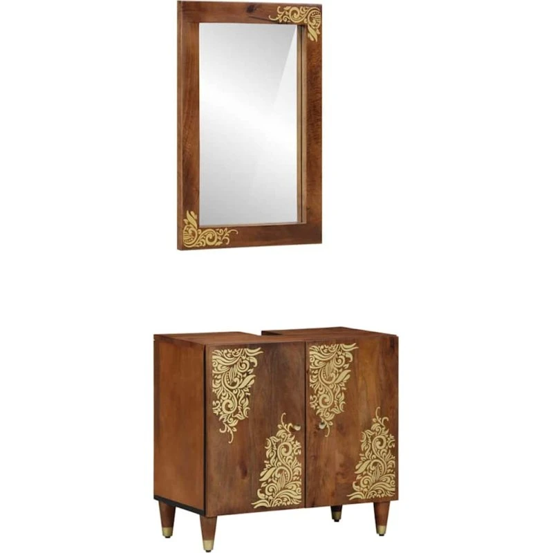 vidaXL Badeværelsesskabsæt 2 dele Honningbrun Massivt mangotræ