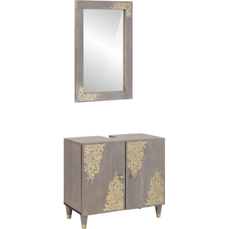 vidaXL Badeværelsesskabsæt vægmonteret 2 dele, grå, mangotræ