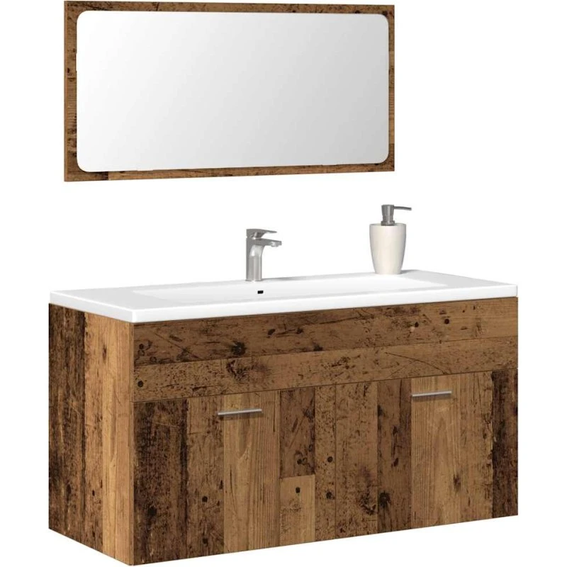 vidaXL badeværelsesskab m. spejl i konstrueret antikt træ