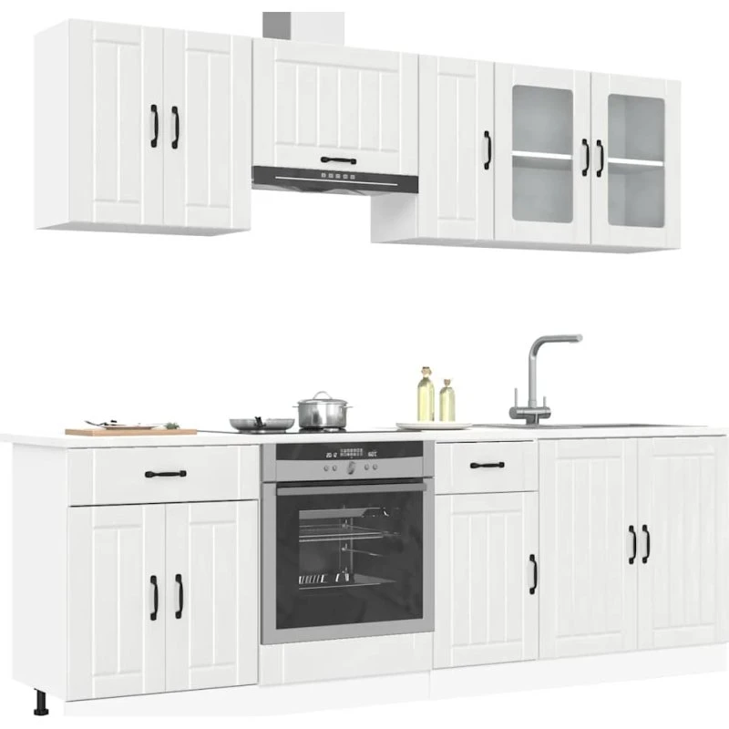 vidaXL 8-delt køkkenskabssæt Lucca højglans hvid