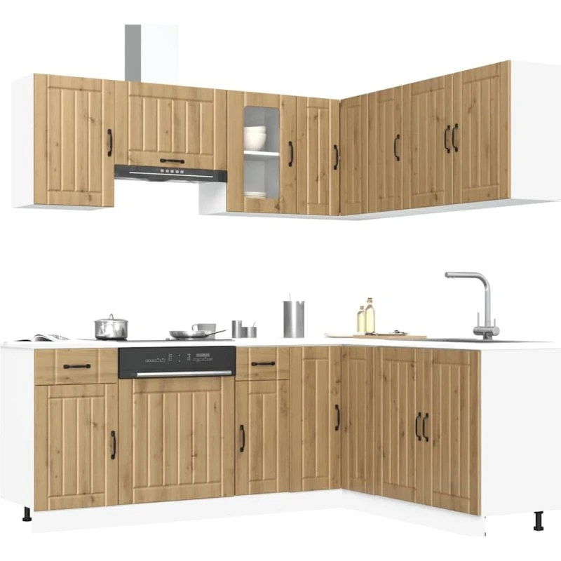 vidaXL Lucca 11-delt køkkenskabssæt, egetræsfarvet konstrueret træ