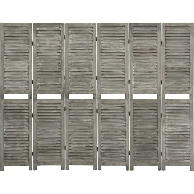 vidaXL 6-panel rumdeler 214x166 cm massivt træ, grå