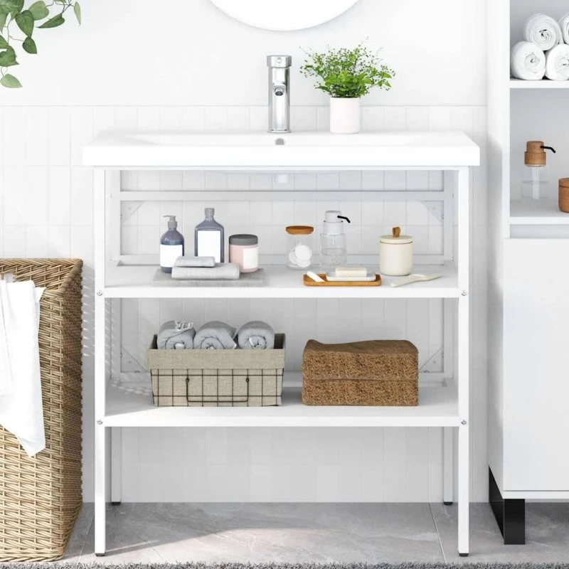 vidaXL badeværelsesmøbel i jern 79x38x83 cm hvid