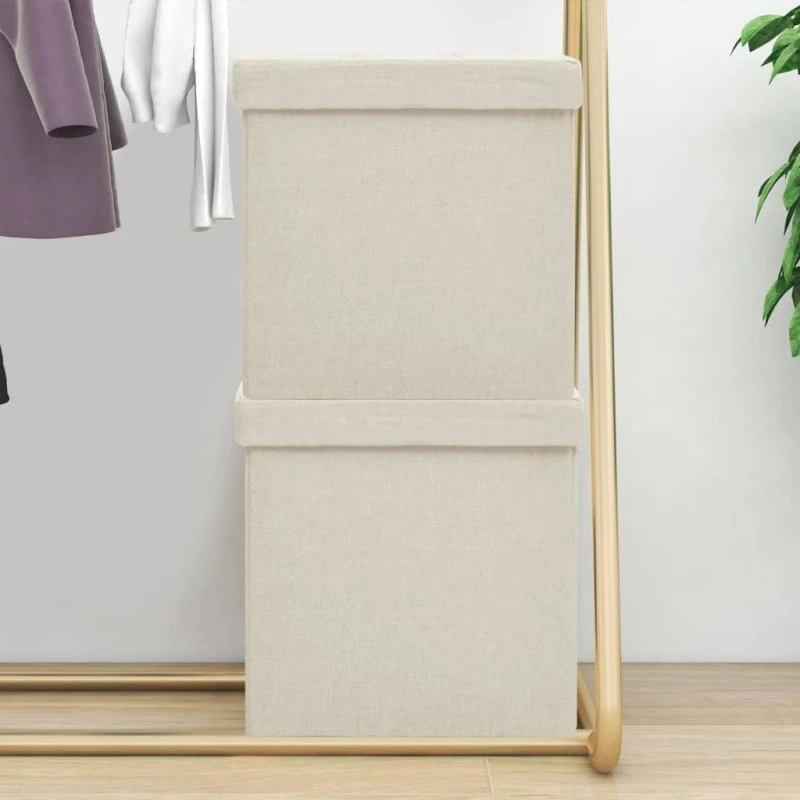 vidaXL foldbare opbevaringspuffer 2 stk. creme (kunstlærred)