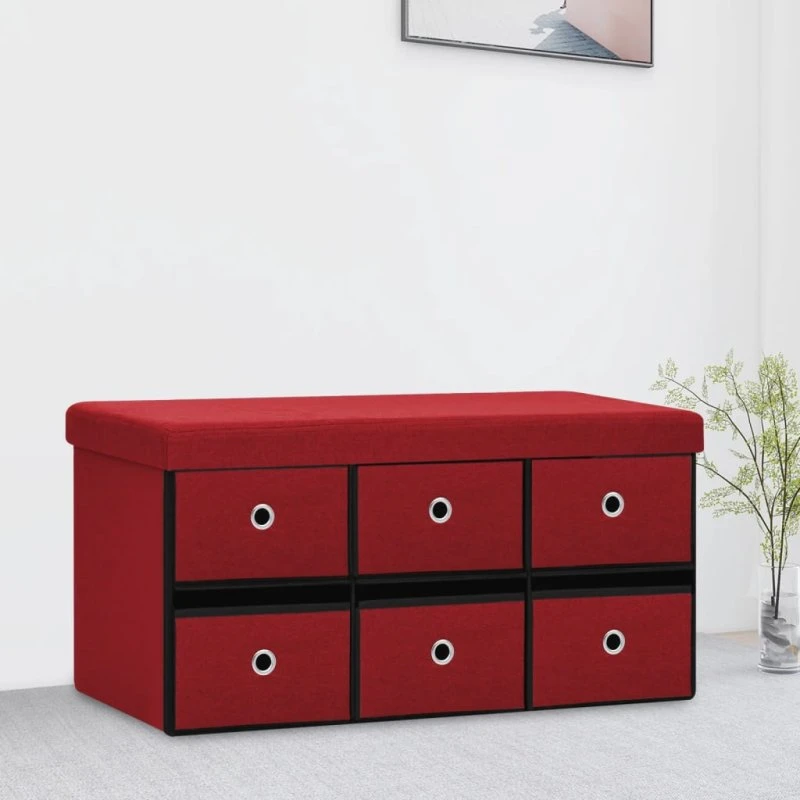 vidaXL foldbar opbevaringsbænk 76x38x38 cm kunstlærred vinrød