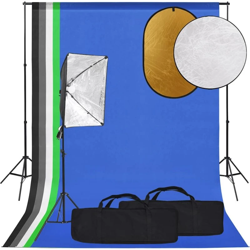 vidaXL fotostudiesæt med softbox 5500K, baggrund & reflektor
