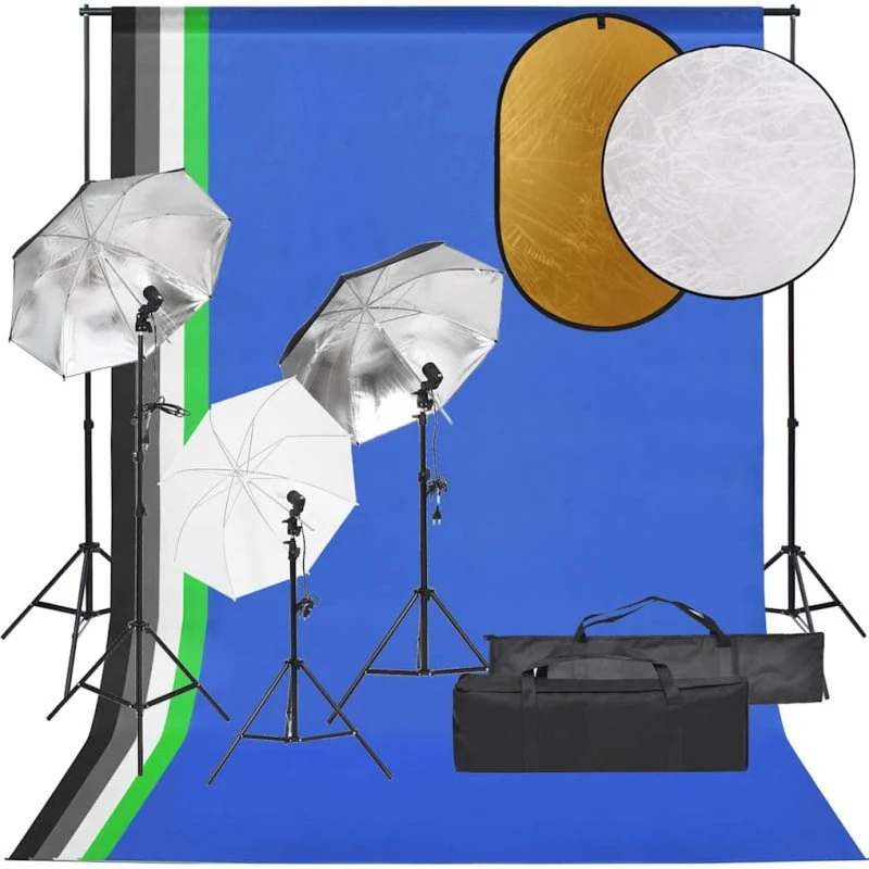 vidaXL fotostudiesæt 5500K med baggrund og reflektor