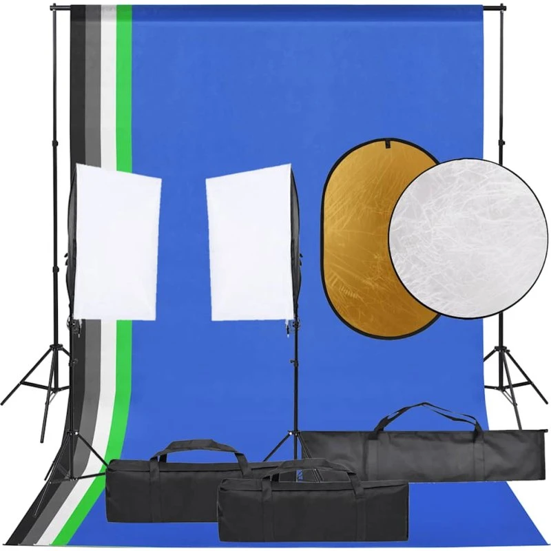 vidaXL fotostudiesæt med 5500K lampesæt, baggrund og reflektor