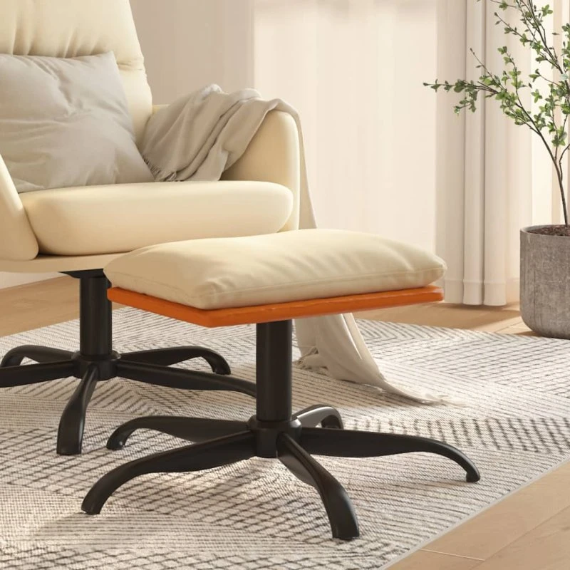 vidaXL fodskammel 60x60x36 cm stof og kunstlæder creme