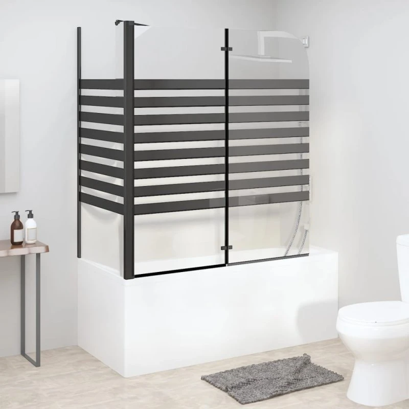 vidaXL brusevæg 120x68x130 cm hærdet stribet glas - sort