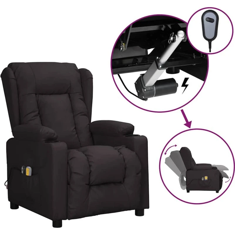 vidaXL eldrevet massagestol i kunstlæder, sort