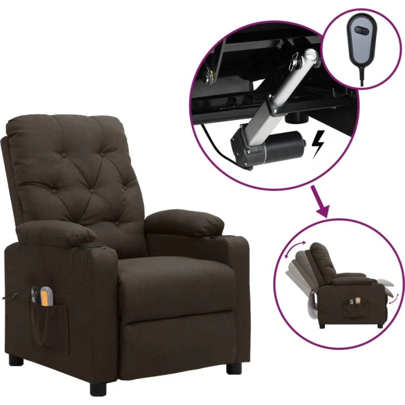 vidaXL eldrevet massagestol i stof, mørkebrun