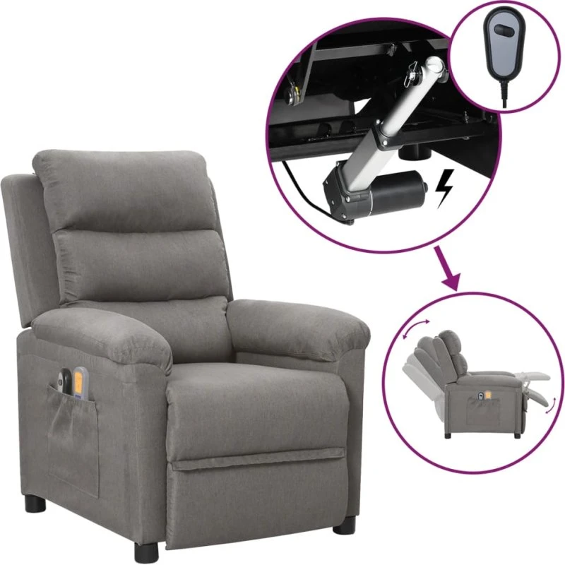 vidaXL eldreven massagestol i stof, lysegrå