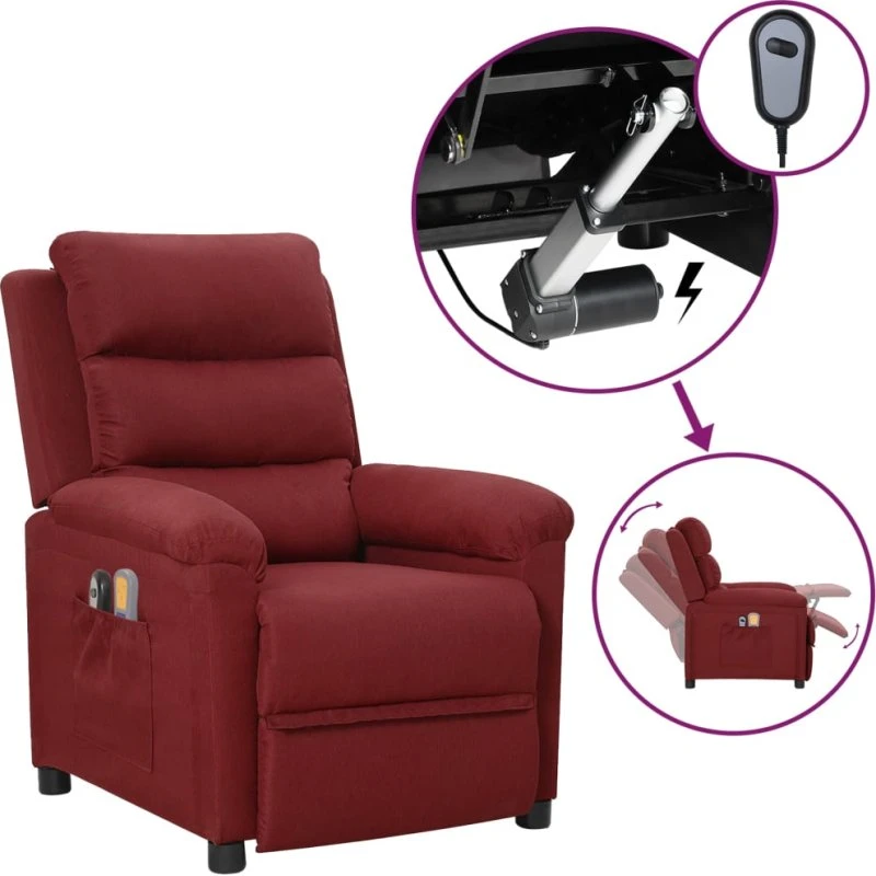vidaXL eldrevet massagestol i vinrødt stof