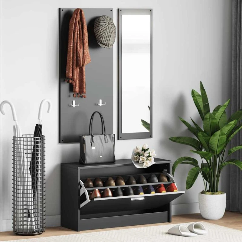 vidaXL 3-i-1 skoskabssæt i konstrueret træ – sort