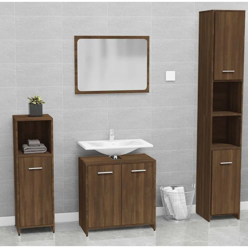 vidaXL badeværelsesmøbelsæt i konstrueret træ, brun egetræ