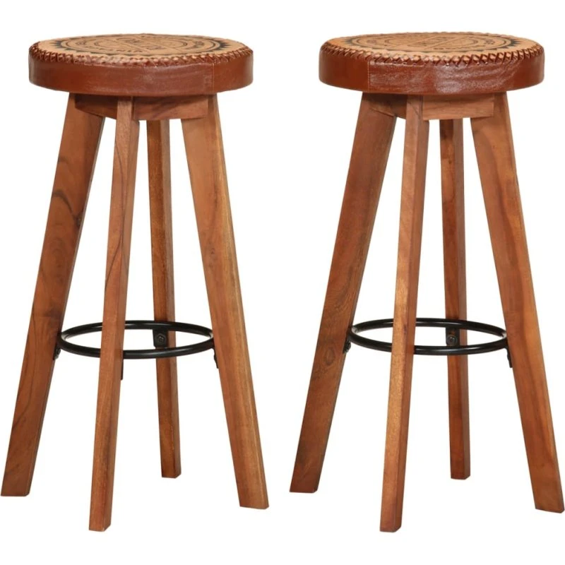 vidaXL Barstole 2 stk. Ægte læder & massivt akacietræ