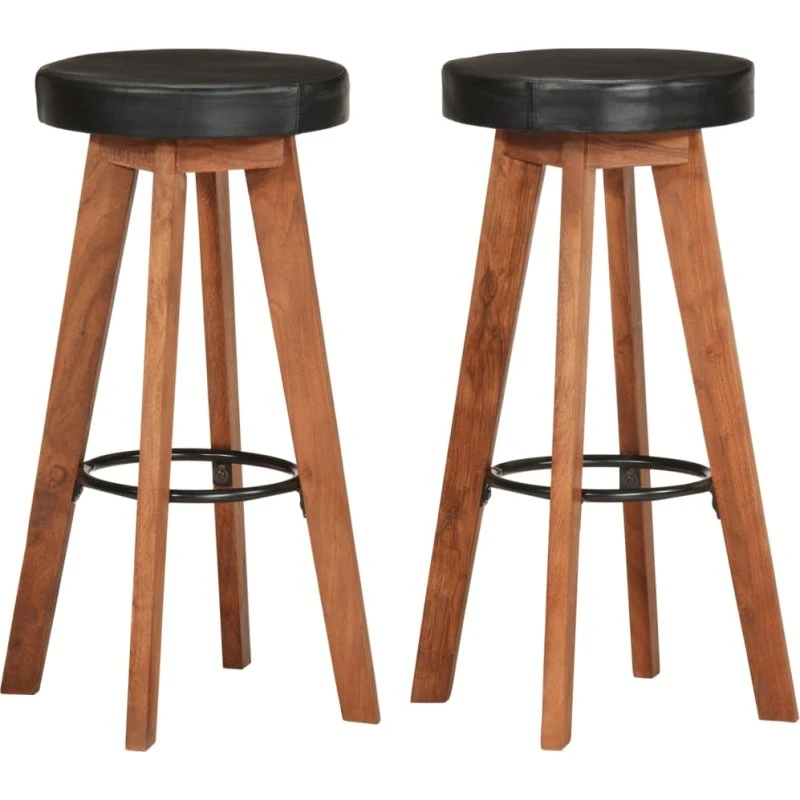 vidaXL barstole 2 stk. i ægte læder og massivt akacietræ